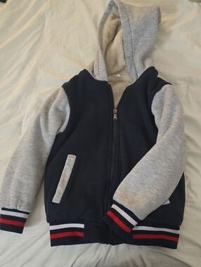 Kids Navy and Gray Hooded Zip Jacket - Cozy Fleece Lined